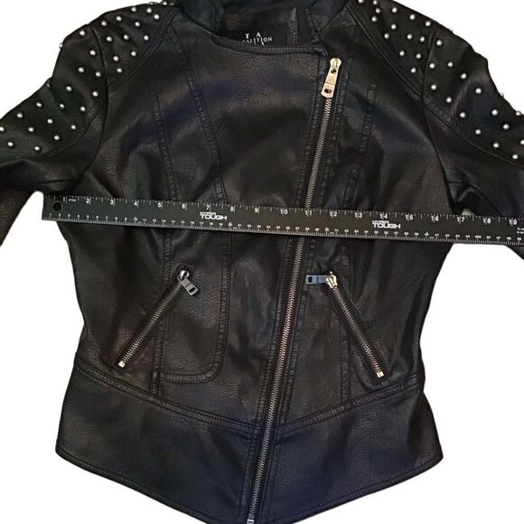 L A Coalition Jacket Black Faux Leather Studded Size XS - Picture 5 of 10